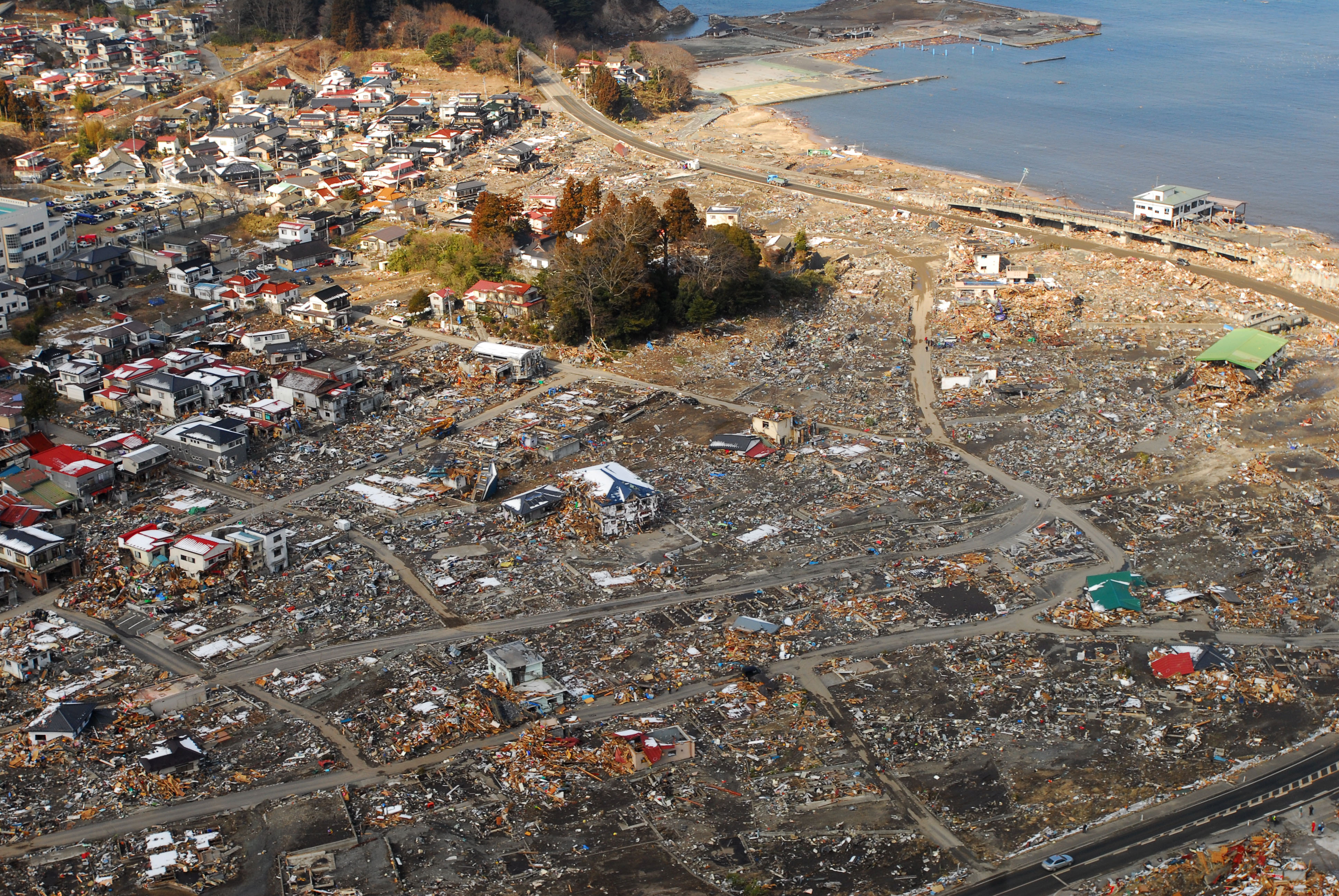 An aerial view of damage to Ōtsuchi, Japan.
